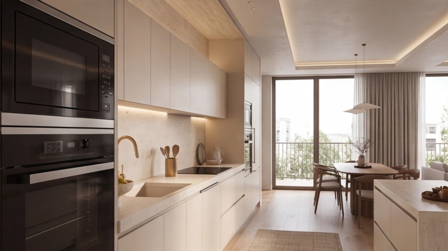 Прямая кухня «Травертин Беж 3.6»